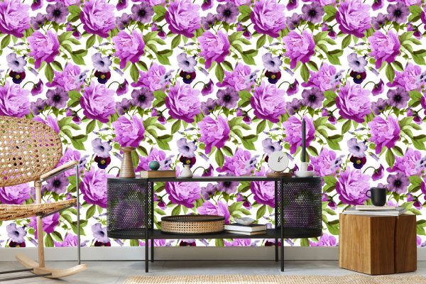 Behang Viooltjes, Morning Glory En Pioenrozen - Afbeelding 5