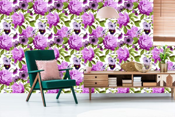 Behang Viooltjes, Morning Glory En Pioenrozen - Afbeelding 6