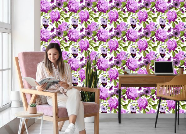 Behang Viooltjes, Morning Glory En Pioenrozen - Afbeelding 7