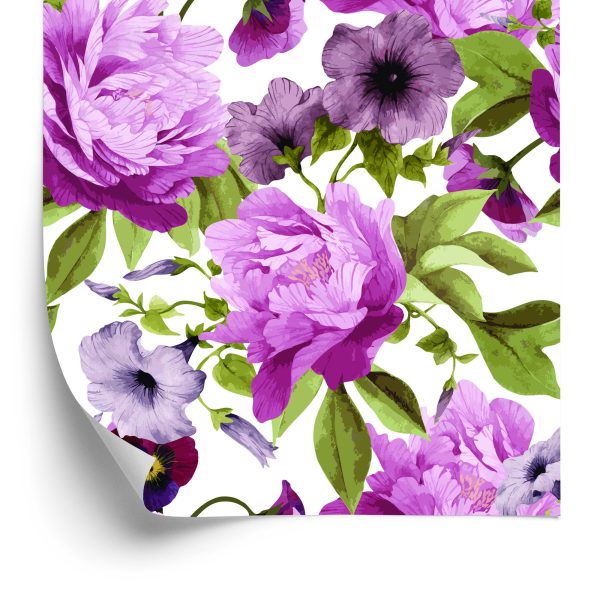 Behang Viooltjes, Morning Glory En Pioenrozen