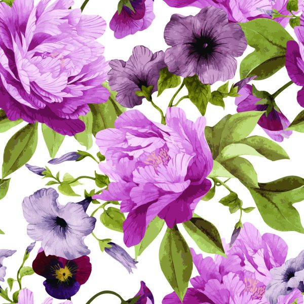 Behang Viooltjes, Morning Glory En Pioenrozen - Afbeelding 2