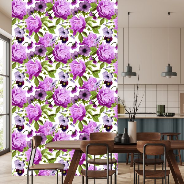 Behang Viooltjes, Morning Glory En Pioenrozen - Afbeelding 4