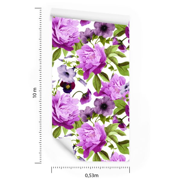 Behang Viooltjes, Morning Glory En Pioenrozen - Afbeelding 8