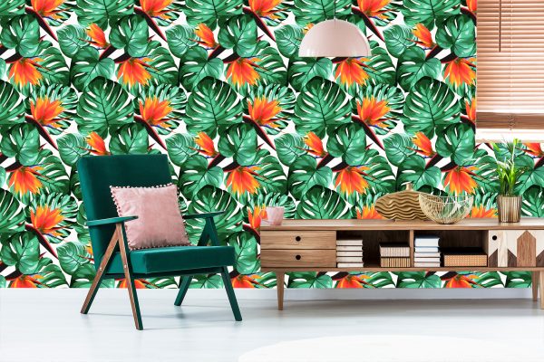 Behang Tropische Bladeren En Bloemen - Afbeelding 6