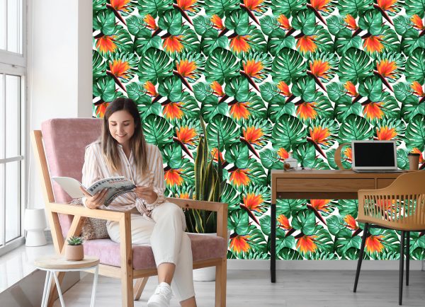 Behang Tropische Bladeren En Bloemen - Afbeelding 7