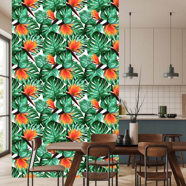 Behang Tropische Bladeren En Bloemen - Afbeelding 4