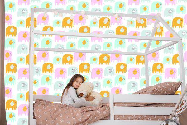 Behang Voor Kinderen - Vrolijke Olifanten In Pastelkleuren - Afbeelding 7