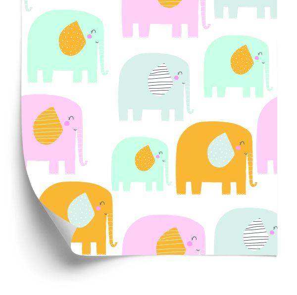 Behang Voor Kinderen - Vrolijke Olifanten In Pastelkleuren