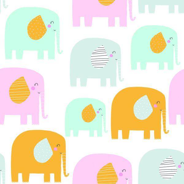 Behang Voor Kinderen - Vrolijke Olifanten In Pastelkleuren - Afbeelding 2