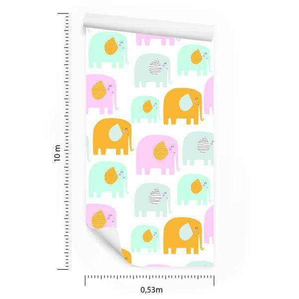 Behang Voor Kinderen - Vrolijke Olifanten In Pastelkleuren - Afbeelding 8