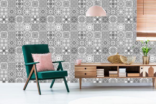 Behang Decoratief Mozaïek In Grijstinten - Afbeelding 6