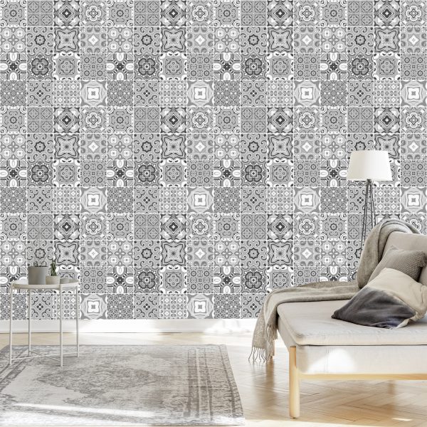 Behang Decoratief Mozaïek In Grijstinten - Afbeelding 3