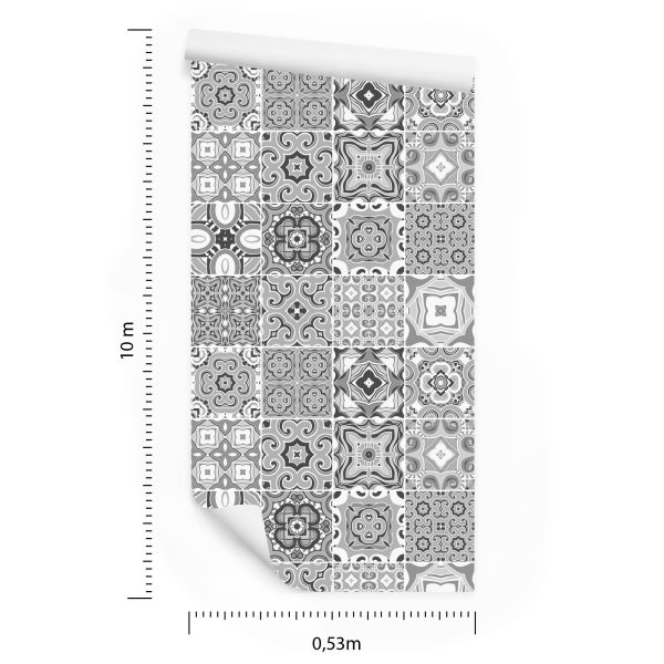 Behang Decoratief Mozaïek In Grijstinten - Afbeelding 8