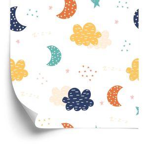 Behang Voor Kinderen - Kleurrijke Wolken, Sterren En Manen