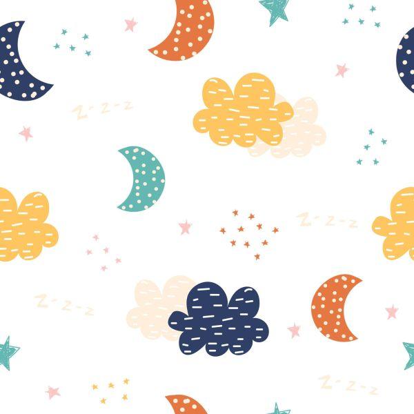 Behang Voor Kinderen - Kleurrijke Wolken, Sterren En Manen - Afbeelding 2