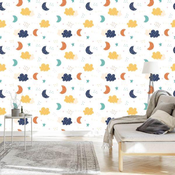 Behang Voor Kinderen - Kleurrijke Wolken, Sterren En Manen - Afbeelding 3