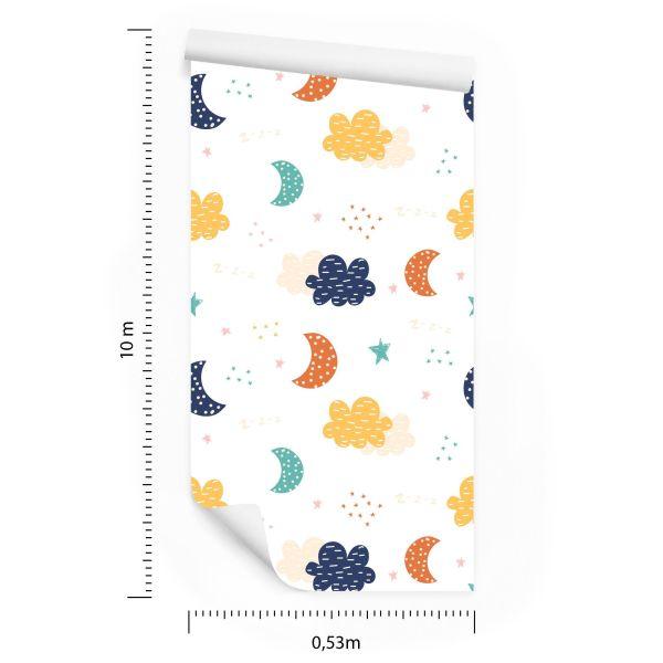 Behang Voor Kinderen - Kleurrijke Wolken, Sterren En Manen - Afbeelding 8