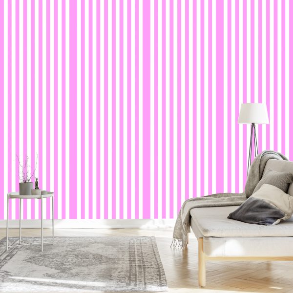 Behang Witte En Roze Verticale Strepen - Afbeelding 3