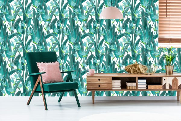 Behang Prachtige Exotische Bladeren En Bloemen - Afbeelding 6