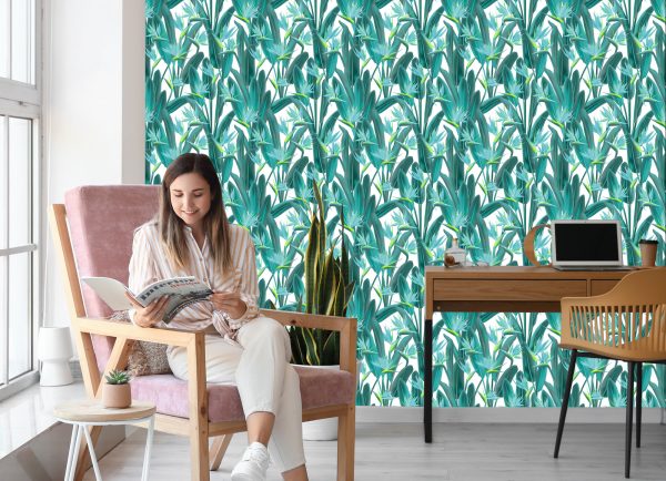 Behang Prachtige Exotische Bladeren En Bloemen - Afbeelding 7