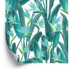 Behang Prachtige Exotische Bladeren En Bloemen