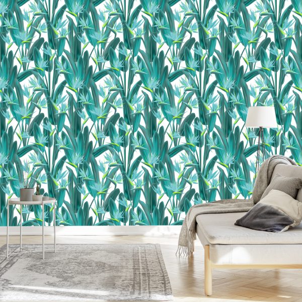 Behang Prachtige Exotische Bladeren En Bloemen - Afbeelding 3