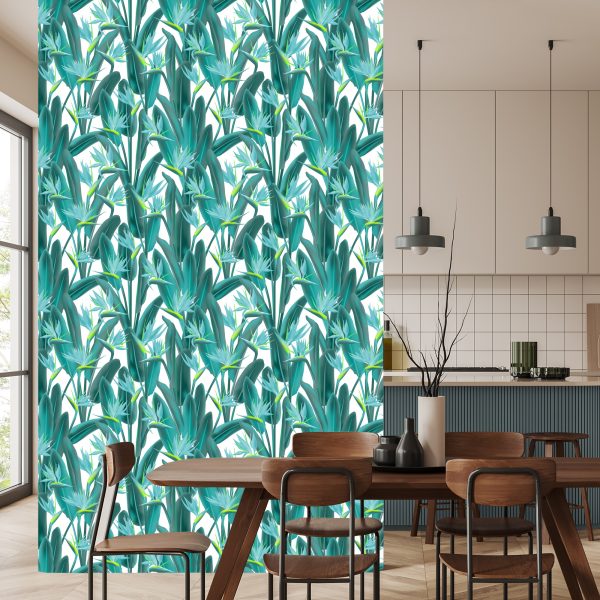 Behang Prachtige Exotische Bladeren En Bloemen - Afbeelding 4