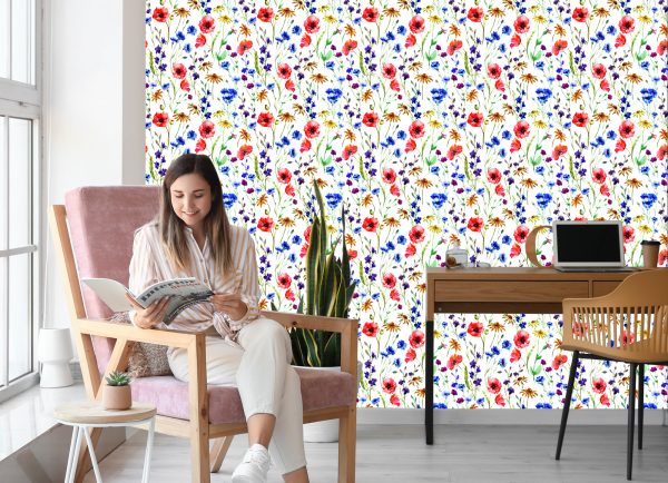 Behang Klaprozen, Korenbloemen En Kamille - Afbeelding 7