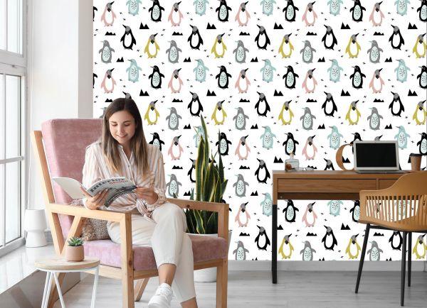 Behang Voor Kinderen - Kleurrijke Scandinavische Pinguïns - Afbeelding 7
