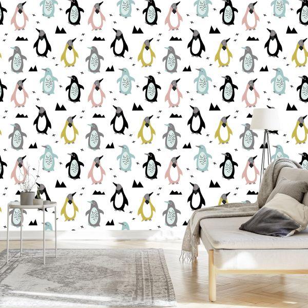 Behang Voor Kinderen - Kleurrijke Scandinavische Pinguïns - Afbeelding 3