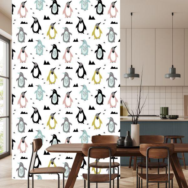 Behang Voor Kinderen - Kleurrijke Scandinavische Pinguïns - Afbeelding 4