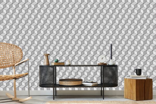 Behang Geometrisch-Zwart-Witte Kubussen - Afbeelding 5