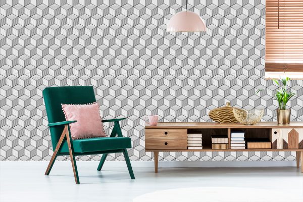 Behang Geometrisch-Zwart-Witte Kubussen - Afbeelding 6