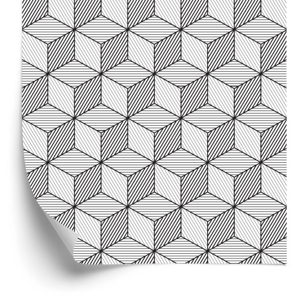 Behang Geometrisch-Zwart-Witte Kubussen