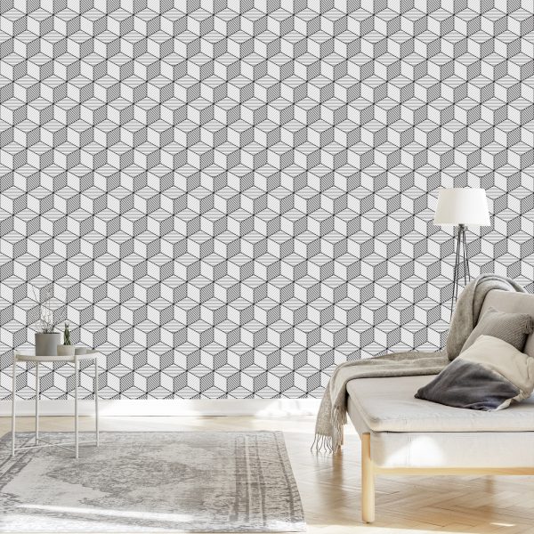 Behang Geometrisch-Zwart-Witte Kubussen - Afbeelding 3