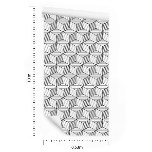 Behang Geometrisch-Zwart-Witte Kubussen - Afbeelding 8