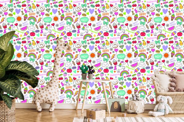 Behang Voor Kinderen - Eenhoorns, Fruit, Snoep En Wolken - Afbeelding 5