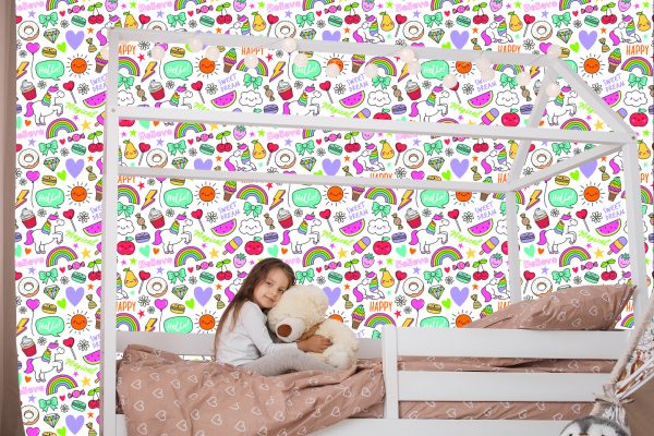 Behang Voor Kinderen - Eenhoorns, Fruit, Snoep En Wolken - Afbeelding 7
