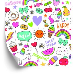 Behang Voor Kinderen - Eenhoorns, Fruit, Snoep En Wolken