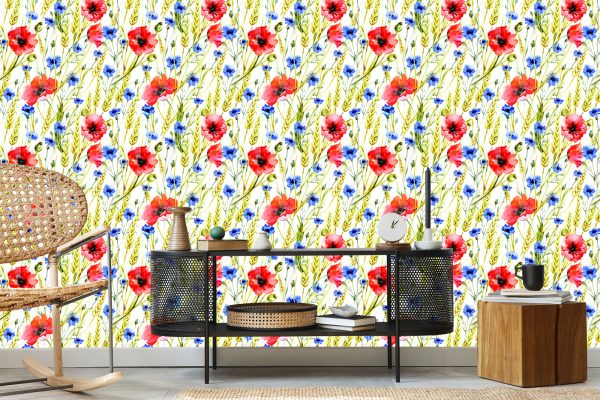 Behang Maki Korenbloemen En Tarwe - Afbeelding 5