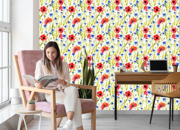 Behang Maki Korenbloemen En Tarwe - Afbeelding 7