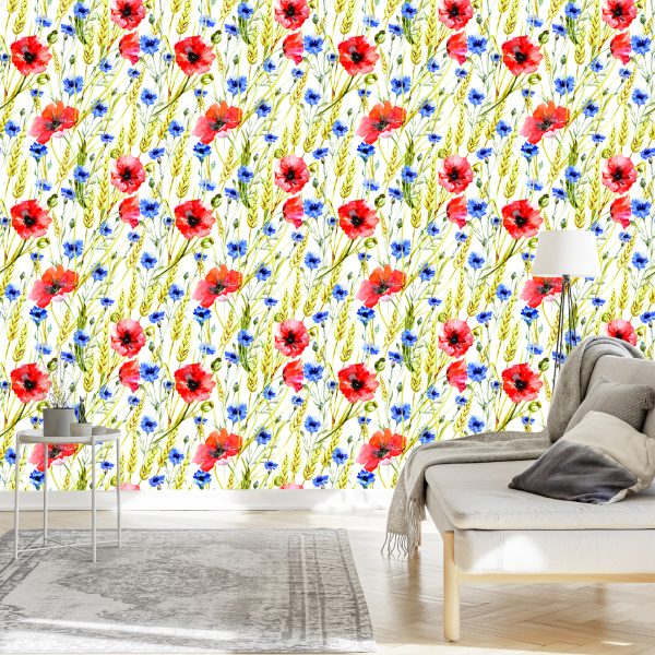 Behang Maki Korenbloemen En Tarwe - Afbeelding 3