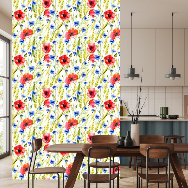 Behang Maki Korenbloemen En Tarwe - Afbeelding 4