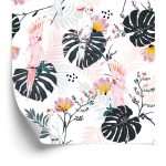 Behang Papegaaien En Tropische Bladeren En Bloemen