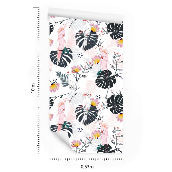 Behang Papegaaien En Tropische Bladeren En Bloemen - Afbeelding 8