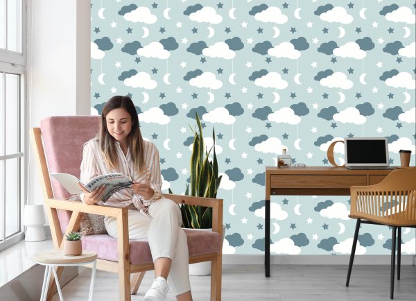 Behang Voor Kinderen - Sterren, Wolken En Manen - Afbeelding 7
