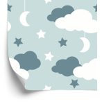 Behang Voor Kinderen - Sterren, Wolken En Manen