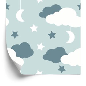 Behang Voor Kinderen - Sterren, Wolken En Manen
