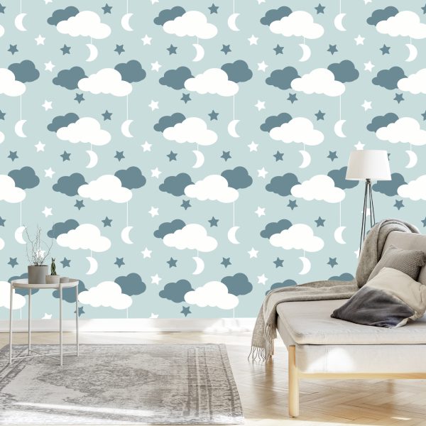 Behang Voor Kinderen - Sterren, Wolken En Manen - Afbeelding 3