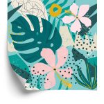 Behang Tropisch - Trendy Kleurrijke Bladeren En Bloemen